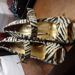 Colin stuart animal stripe canvas open toe 4 heel